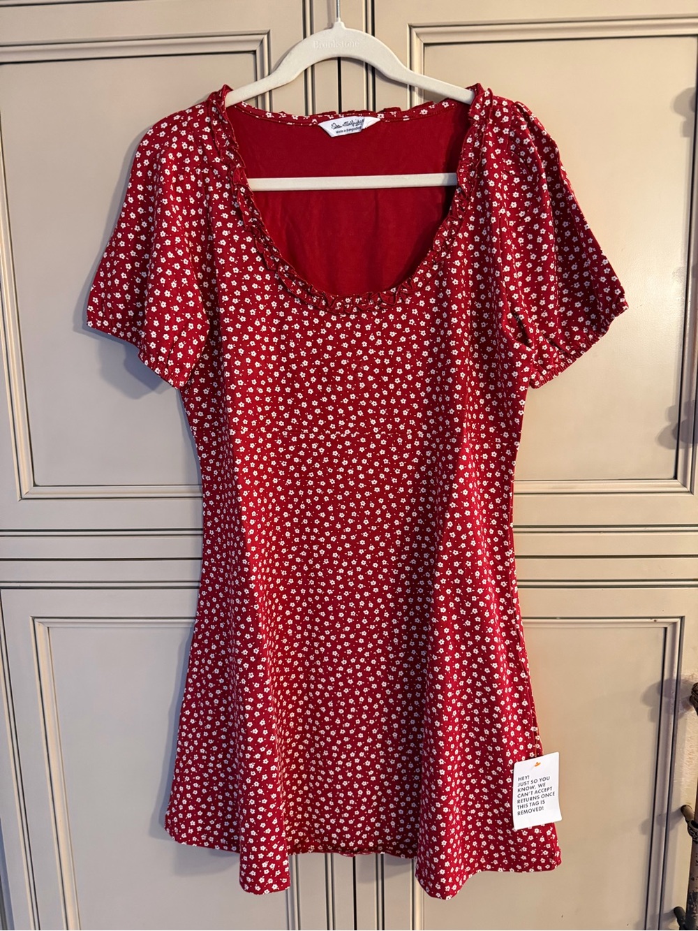 New ASOS MISS SELFRIDGE Red Ditsy Floral Floral Scoop-Neck Ruffle Mini Dress